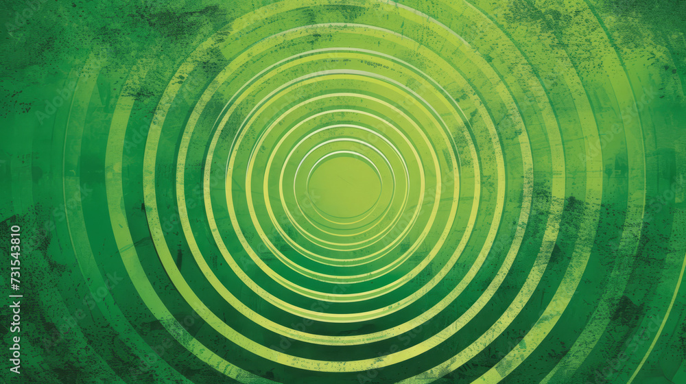 Wall mural a textured green and yellow concentric circle pattern with a grunge feel.