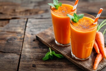 Two newly made carrot smoothies