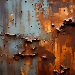 Liquid rust flowing over a solid, weathered metal surface with textured patterns