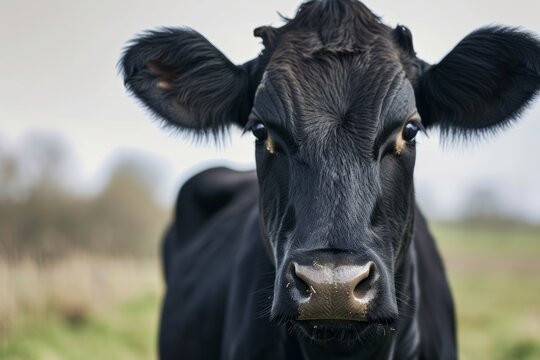Close up photo of a Friesian cow s head