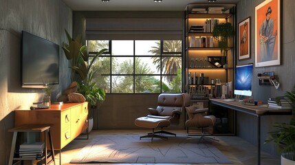 Obraz na płótnie Canvas Stylish room interior with modern comfortable workplace 