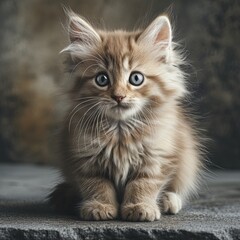 Naklejka na ściany i meble Little fluffy kitten on a gray background