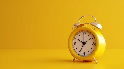 Yellow alarm clock on yellow background. 3d rendering