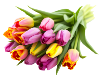 A row of colorful tulips cut-out. March 8. International Women's Day.