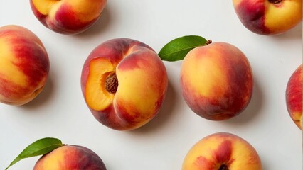 Peaches on white background. The concept of a healthy food and lifestyle, nutrition and sports.
