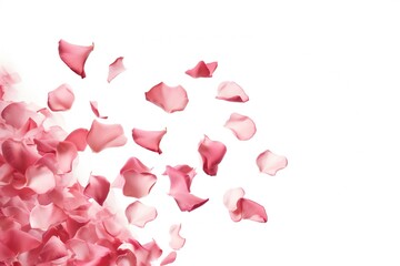 Falling rose petals on white background Generative Ai