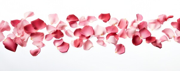 Falling rose petals on white background Generative Ai