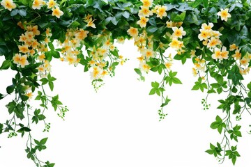 White arch covered in green and yellow climbing vines Used for wedding decor