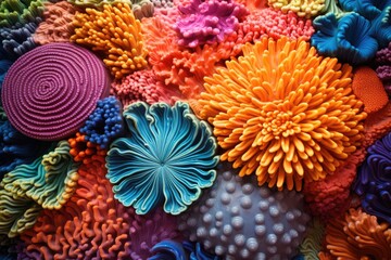 Fototapeta na wymiar Colorful Array of Abstract Textured Patterns Resembling Coral Reef Underwater Life