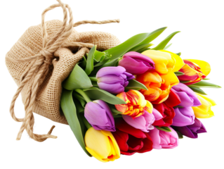 A row of colorful tulips cut-out. March 8. International Women's Day.