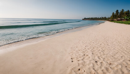 Beautiful tropical beach banner. White sand and coco palms travel tourism wide panorama background concept. Amazing beach landscape