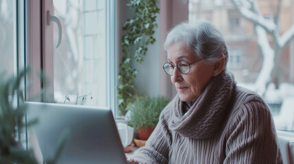 Fototapeta na wymiar senior woman working on laptop