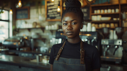 black woman standing in front of her business