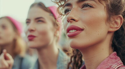 Fototapeta premium Happy young women at vibrant outdoor summer event – joyful crowd celebrating in sunlight