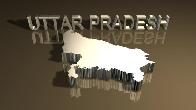 Map of Uttar Pradesh Tilt Down in 3D Golden Theme