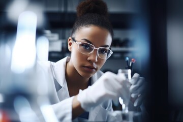 shot of an attractive young female scientist working with a sample in a lab - obrazy, fototapety, plakaty