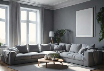 modern living room with sofa with windows