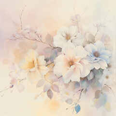 Fototapeta premium Elegant Pastel Watercolor Flowers: Ethereal Blossoms with Delicate Petals and Soft Textured Background, Artistic Floral Composition for Springtime Wall Art and Serene Home Decor