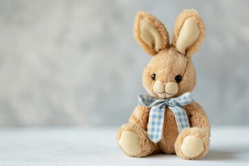 Fototapeta premium Cute toy bunny brown on white background