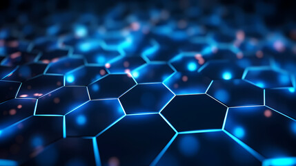 Fototapeta premium Blue technology background, blue hexagon background