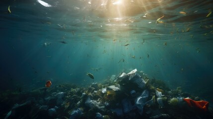 Fototapeta na wymiar Plastic pollution in the ocean. Generative AI.