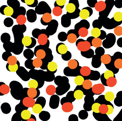 Above the black spots and circles there are colored circles