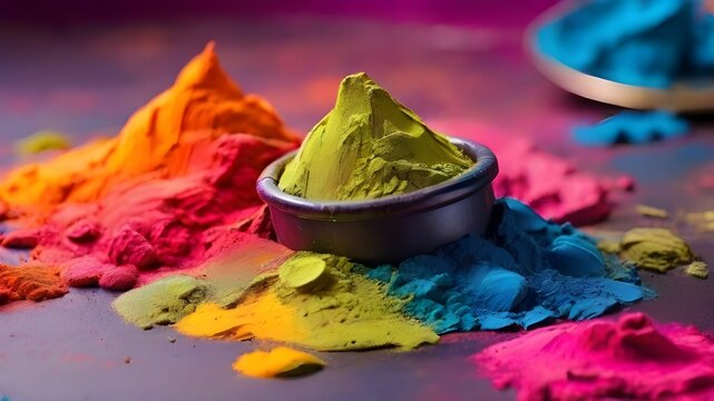 Colorful holi powder in bowl