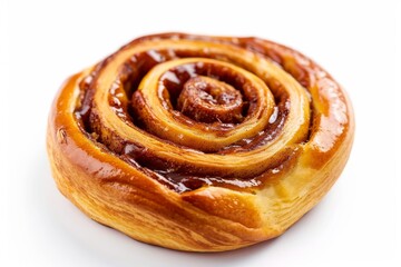 Selective focus on a white background with a cinnamon bun