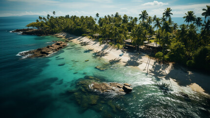 Beautiful view of tropical islands. Tropical island beach. Island beach on tropical landscape. Tropical sea beach panorama