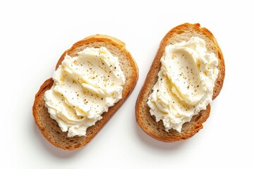 Obraz na płótnie Canvas White background top view of cream cheese on toast