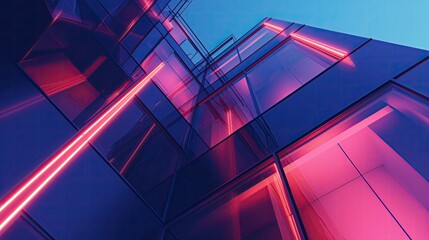 Abstract architectural template with neon lighting