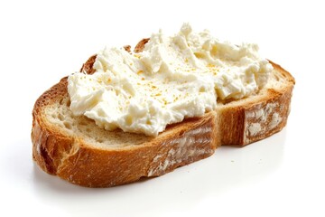 Cream cheese smeared on bread with white background