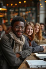 Fototapeta premium Collaborative Multicultural Team Embarks on Software Project, Enriching Academic Skills in Class