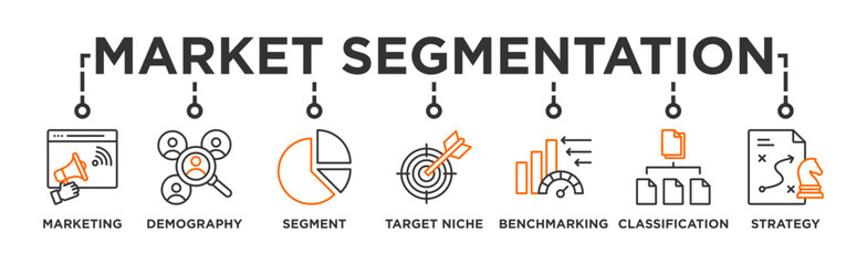 Market segmentation banner web icon vector illustration concept with icon of marketing, demography, segment, target niche, benchmarking, classification, strategy