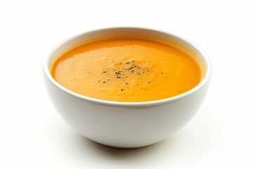 Tasty sweet potato soup in a bowl white background
