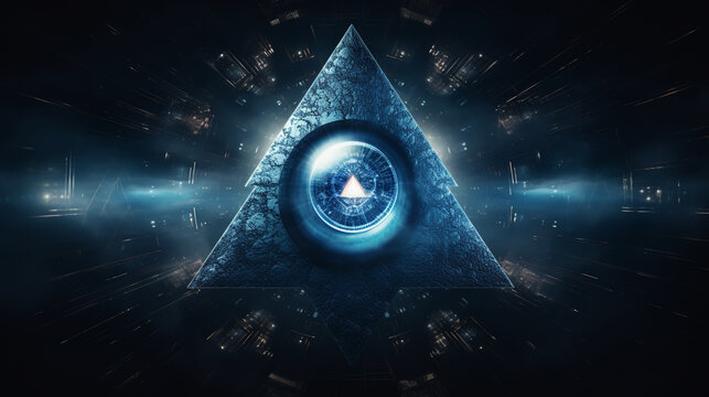 illustration of the all-seeing eye. The abstract symbol of the Masons in a modern triangle shapes design like modern art.