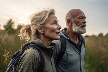shot of a mature man and woman going for a morning run in nature - obrazy, fototapety, plakaty
