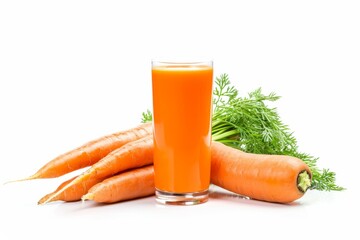 Carrot juice on white background healthy and vegetarian