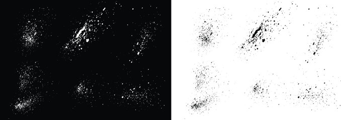 Blood splash collection of black and white grunge brush stroke illustration background set. Collection of vector brush stroke design