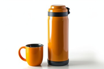 White background Thermos flask with cup High resolution