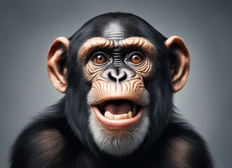 Chimpanzee monkey with wide open mouth on a gray background. 3D rendering