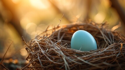 Obraz premium a robin's egg lying in a nest, symbolizing new beginnings and spring