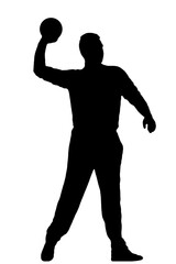 Handball player as silhouette isolated while throwing a ball