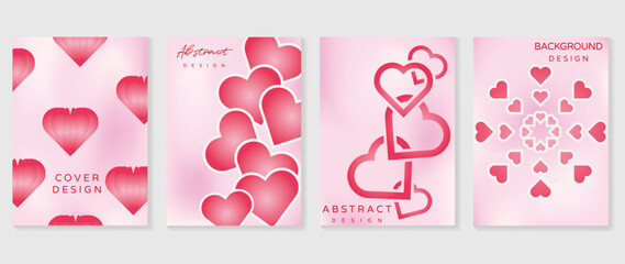 Happy Valentine's day love cover vector set. Romantic symbol poster decorate with trendy gradient heart pastel colorful background. Design for greeting card, fashion, commercial, banner, invitation.