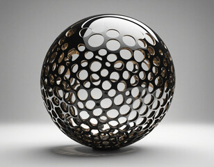Abstract black sphere with rings, 3d render