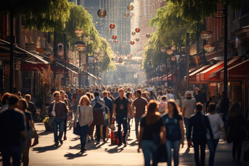 Obraz premium Crowd of people walking on the street. Pedestrians walking during rush hour in urban city.
