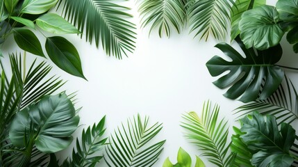 Tropical foliage arranged on clean surfaces, creating a refreshing and rejuvenating visual experience