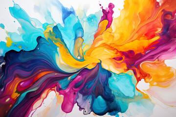 Fototapeta na wymiar Paint texture marker texture explosion of colors Colorful rainbow color acrylic paint flowing down over white background banner panoramic, wide panorama long, dripping colorful liquid