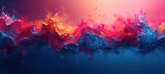 A vibrant splash of multicolored liquids against a dark backdrop, illustrating an energetic and dynamic movement, Ideal for website headers or banners. - obrazy, fototapety, plakaty