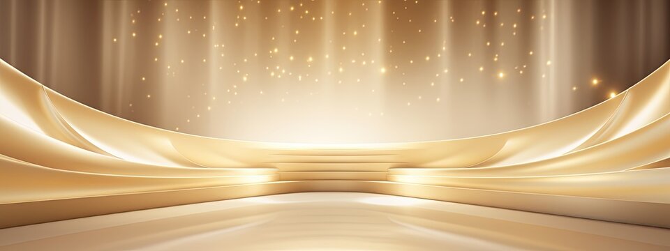 Set against a backdrop of luxurious gold architecture, a grand podium commands attention, symbolizing prestige and elegance in every detail.